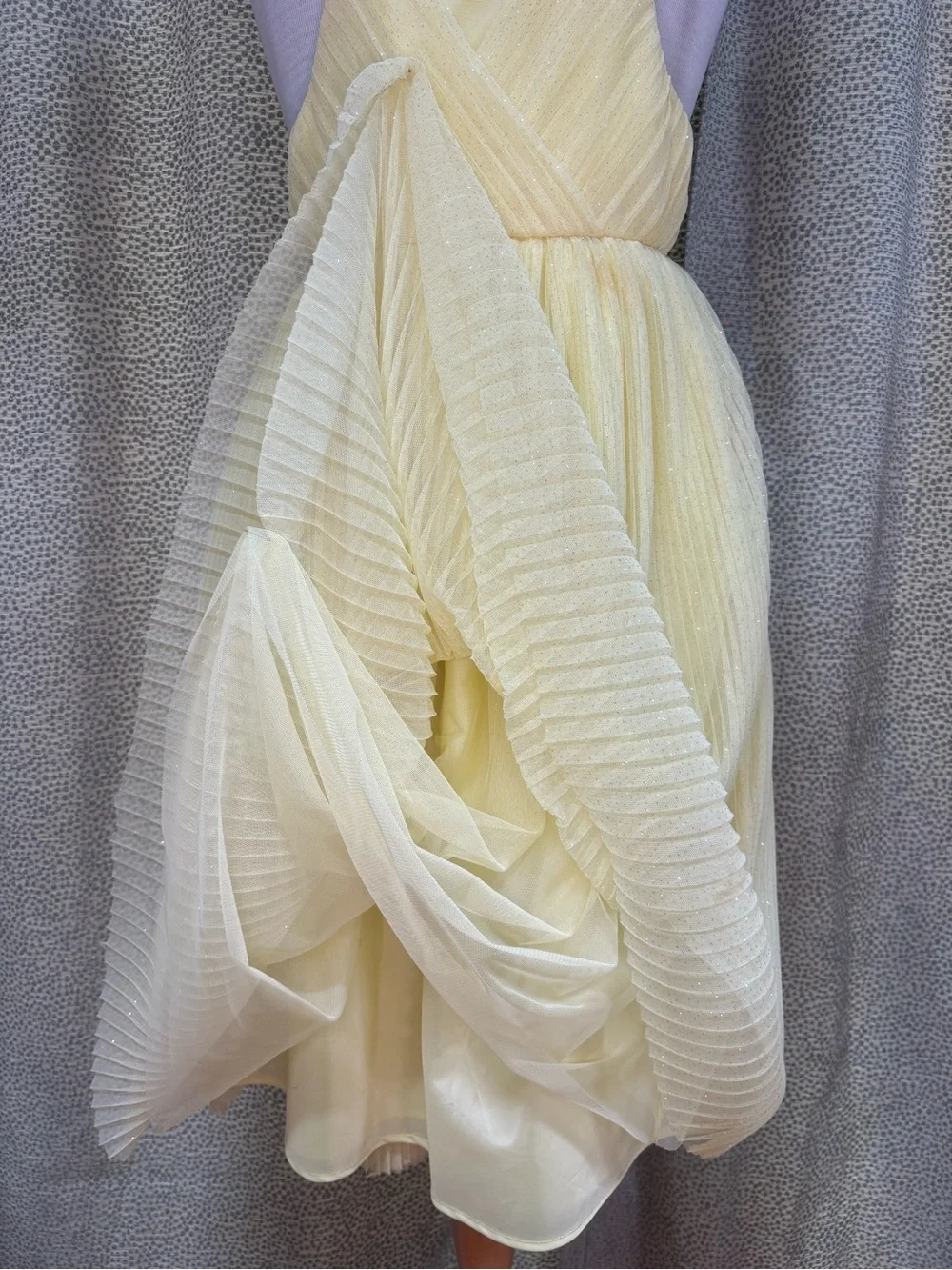 H&M Pale Yellow Pleated Midi Dress